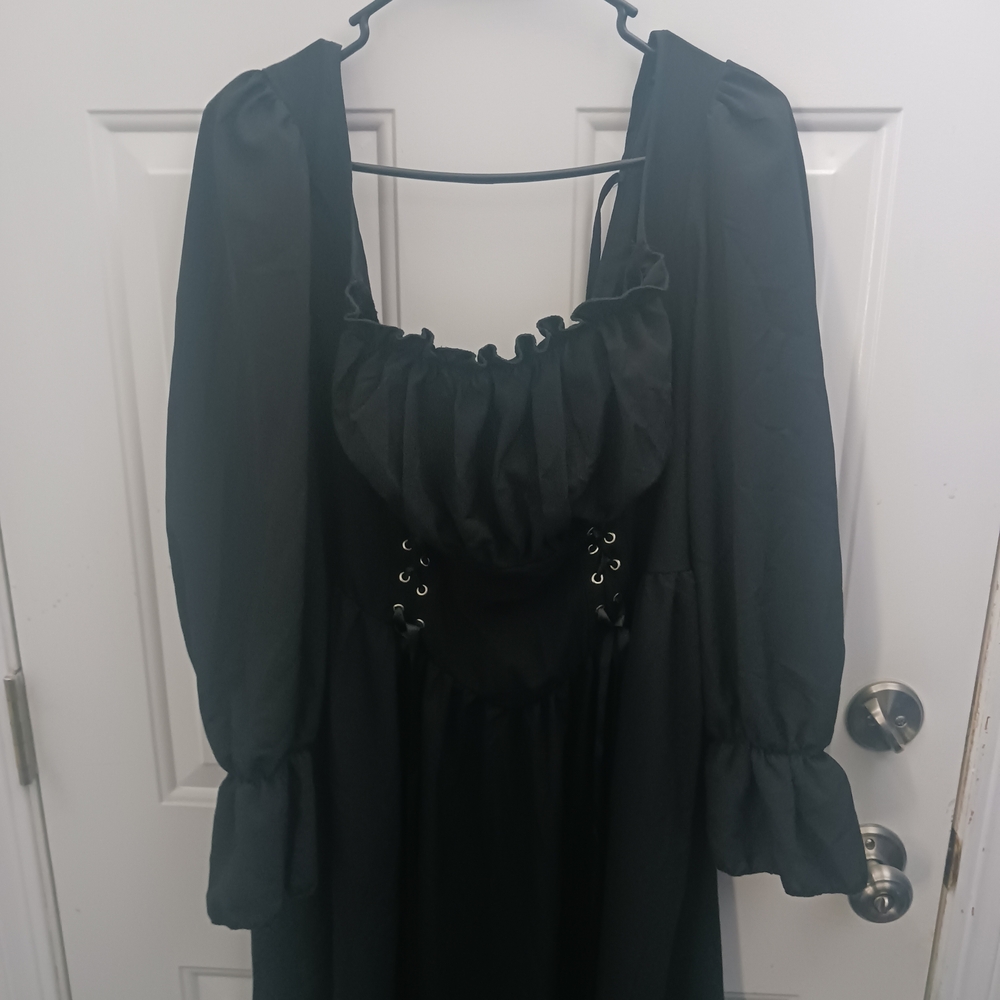Black Off-Shoulder Dress with Lace-Up Detail - Picture 9 of 9